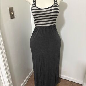 Striped Tank Maxi Dress in Gray and White Large NWOT